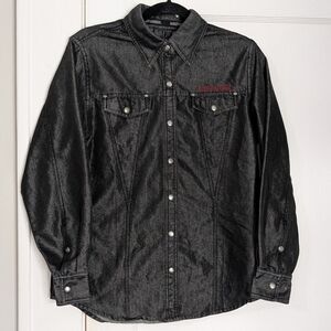 Harley-Davidson Black Denim Snap Shirt w/ Red Embroidery Back Graphic Size M